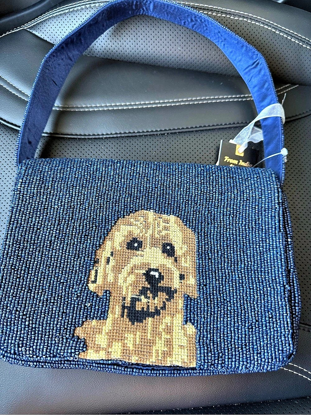 Penny's Purses Beaded Dog Shoulder Bag in Blue & Gold NWT